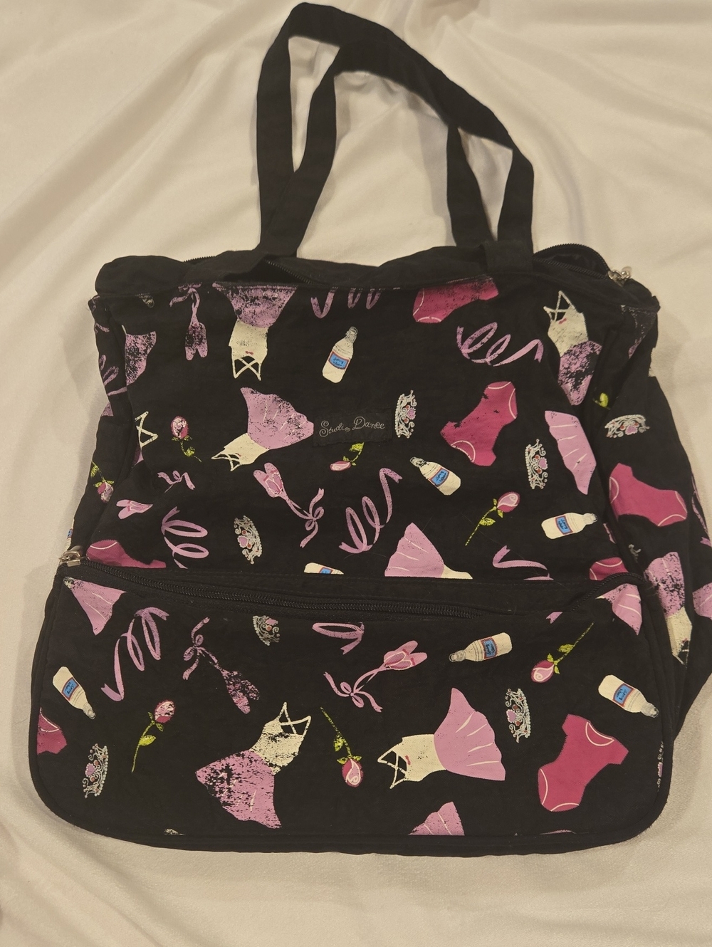 Black Tote Bag with Pink Dress Print